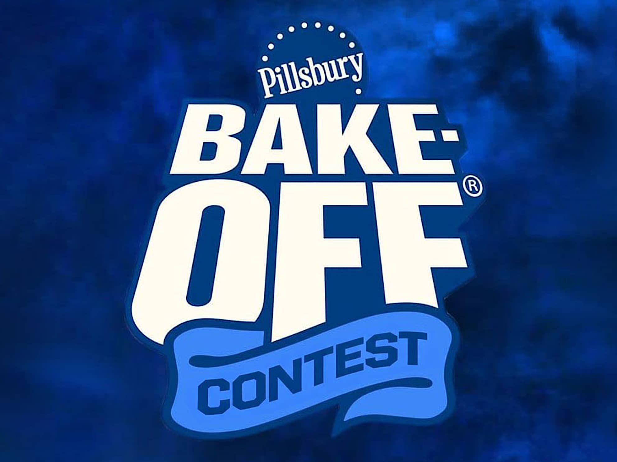 The current Pillsbury Bake-Off Contest logo, rendered in white and dark blue text. The stylized logo is set against a textured, deep blue background, giving it a dramatic and modern feel.